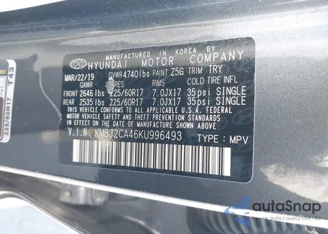 2019 Hyundai Tucson Se z USA, uszkodzony, nr VIN KM8J2CA46KU996493